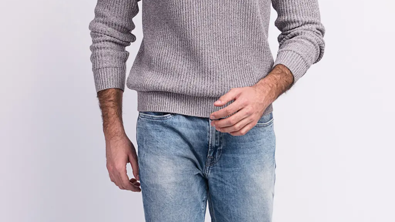 jeans and grey sweater